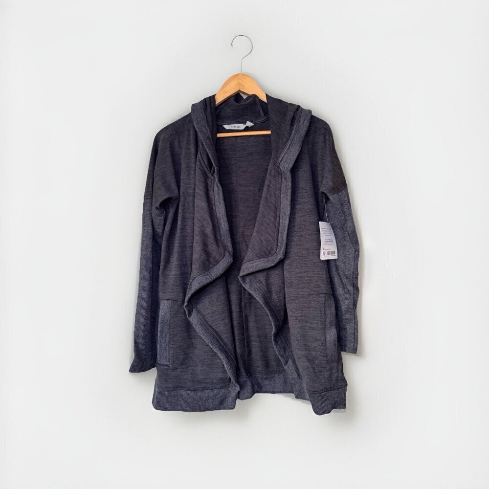 Athleta Blissful Open Front Hooded Cardigan Wrap Gray Sweater Womens Small
